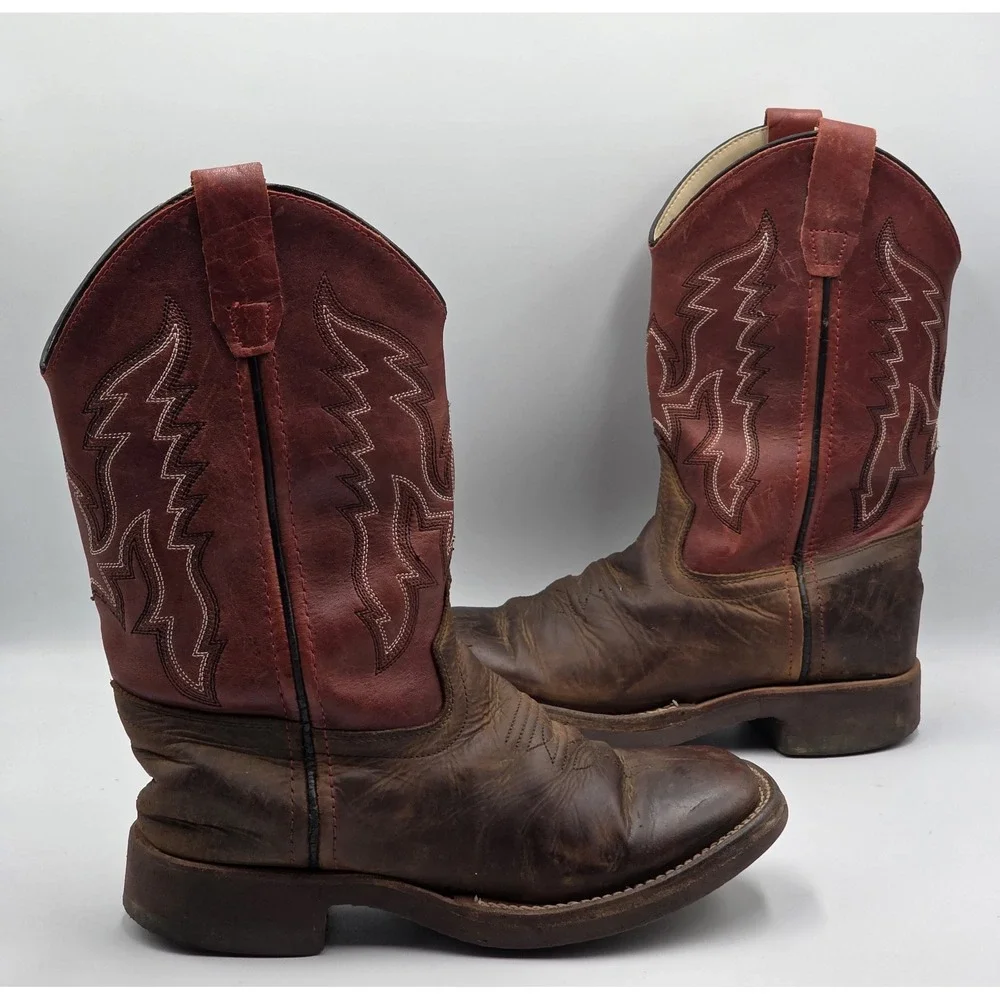 Cody James Boys Broad Square Toe Cowboy Boots Brown Leather Youth Size 2 D